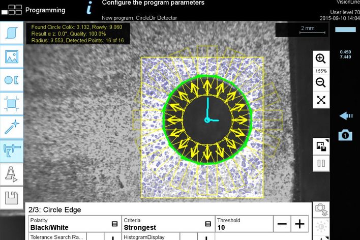 A jellemzők felismerése a VisionLine Detect-tel történik